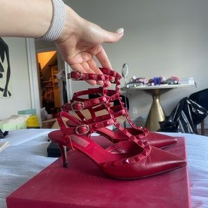 All red Valentino rock stud pumps kitten heel 36